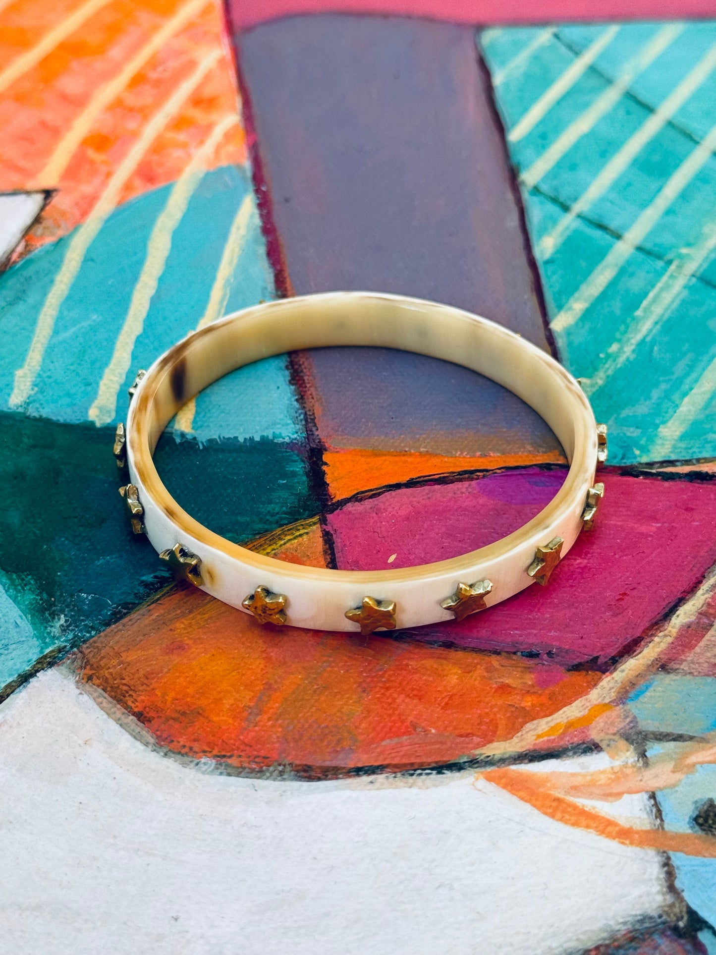 Mod Safari Bangle-Small-Brass Circle Studded